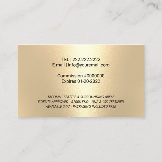 Notaris Signing Agent Paarse & Gold Quill Logo Visitekaartje (Achterkant)