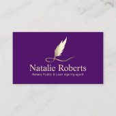 Notaris Signing Agent Paarse & Gold Quill Logo Visitekaartje (Voorkant)
