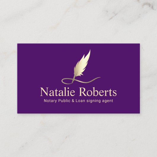 Notaris Signing Agent Paarse & Gold Quill Logo Visitekaartje (Voorkant)