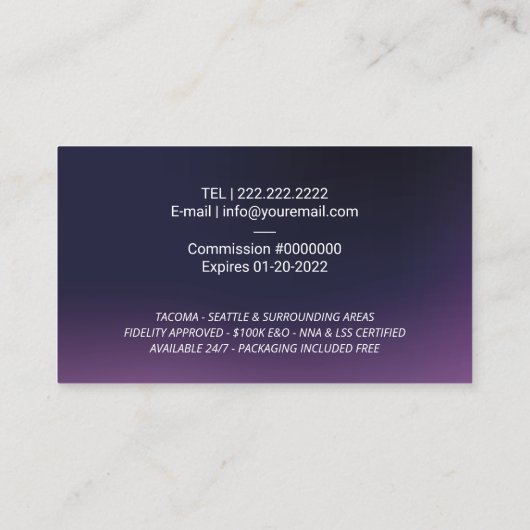 Notaris Signing Agent Quill Logo Classy Paars Visitekaartje (Achterkant)