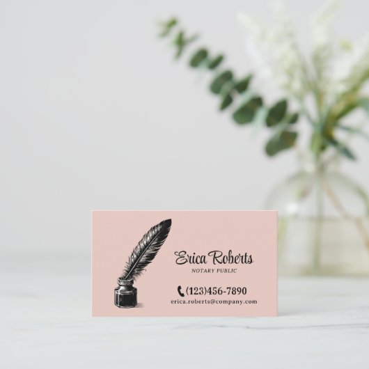 Notaris Signing Agent  Quill Pen Blush Pink Visitekaartje (Staand voorkant)