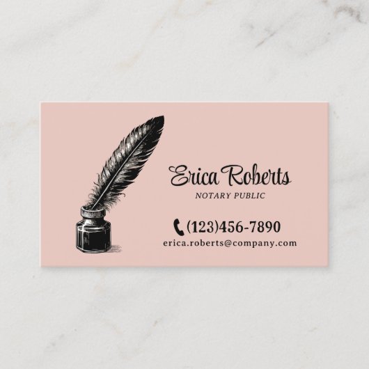 Notaris Signing Agent  Quill Pen Blush Pink Visitekaartje (Voorkant)