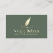 Notaris Signing Agent Sage Green & Gold Quill Logo Visitekaartje (Voorkant)