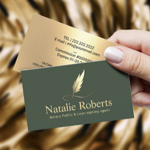 Notaris Signing Agent Sage Green & Gold Quill Logo Visitekaartje