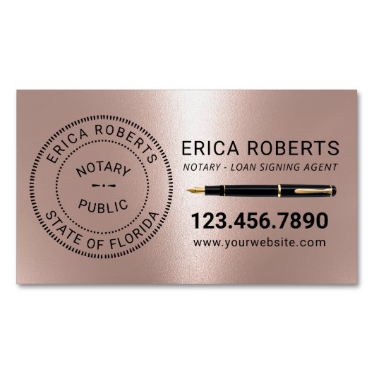 Notaris Stempel Lening Signing Agent Modern Roos G Magnetisch Visitekaartje (Voorkant)
