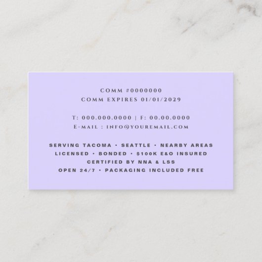 notaris van het openbaar lila Visitekaartje (Achterkant)