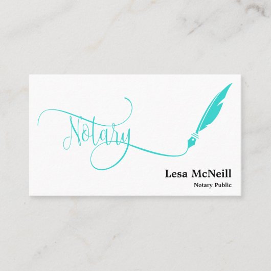 notaris veer pen lening ondertekening turquoise visitekaartje (Voorkant)