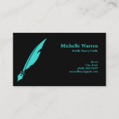 notaris veer pen lening ondertekening turquoise visitekaartje (Achterkant)