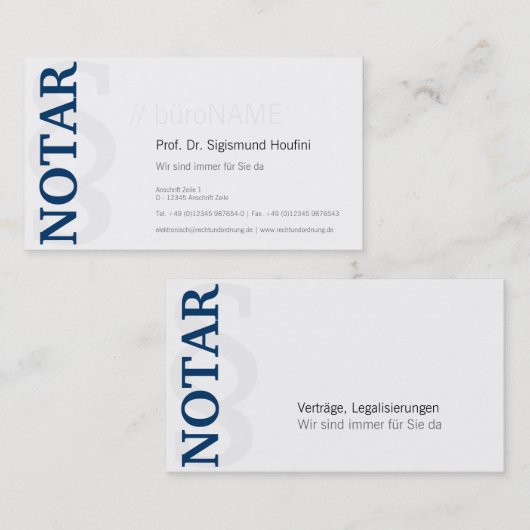 Notaris Visitenkarte Visitekaartje (Voorkant / Achterkant)