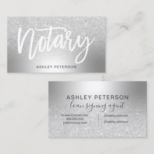 Notaris zilveren glitter ombre metallic folie visitekaartje (Voorkant / Achterkant)