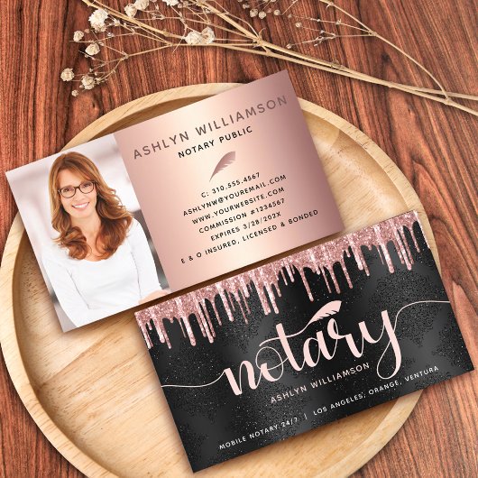 Notaris Zwart Roze Glitter Foto Loan Agent Script Visitekaartje