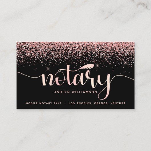 Notaris Zwart Roze Glitter Foto Loan Signing Agent Visitekaartje (Voorkant)
