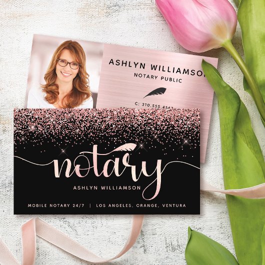 Notaris Zwart Roze Glitter Foto Loan Signing Agent Visitekaartje