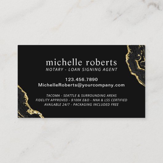 Notarisagent Modern Black Gold Agate Photo Visitekaartje (Achterkant)