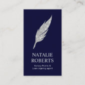 Notarisagent Modern Silver Quill Logo Navy Visitekaartje (Voorkant)