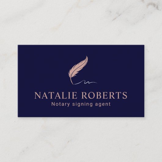 Notarisagent Quill Logo Navy & Roos Gold Visitekaartje (Voorkant)