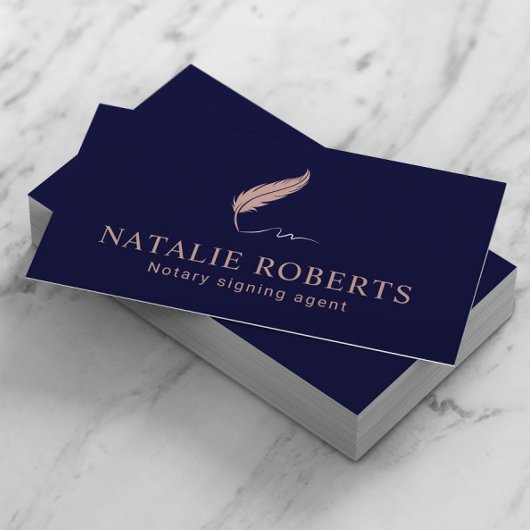 Notarisagent Quill Logo Navy & Roos Gold Visitekaartje