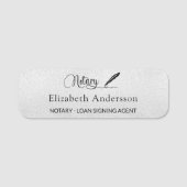 Notarisagent voor ondertekening van leningen zilve naamplaatje (Voorkant)