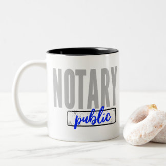 Notarisch groot lettertype, zwart met blauw tweekleurige koffiemok
