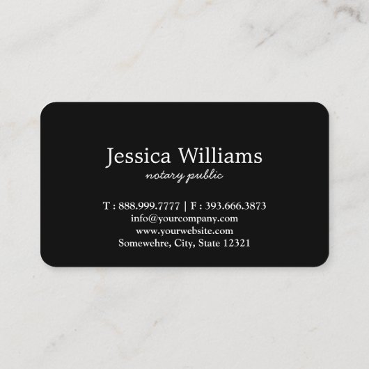 Notarisch Openbaar Elegant Manuscript Plain zwart- Visitekaartje (Achterkant)