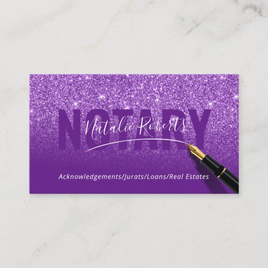 Notarisch Paars Glitter Elegant Signature Visitekaartje (Voorkant)