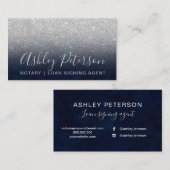 Notarische elegante typografie blauw zilverglitter visitekaartje (Voorkant / Achterkant)