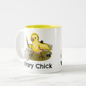 Notarische kuiken met doezelaar en documenten tweekleurige koffiemok (Voorkant links)