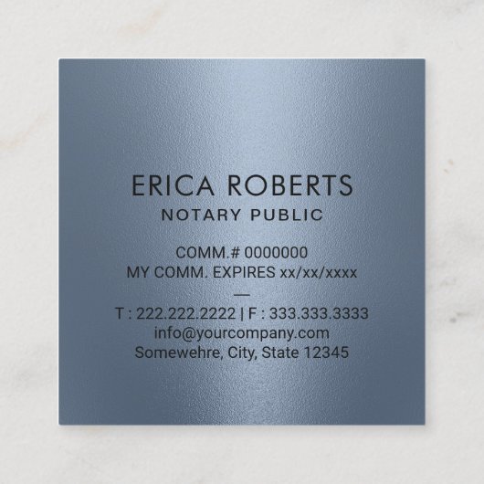 Notarische openbare zegel Modern Dusty Blue Metall Vierkante Visitekaartje (Achterkant)