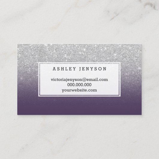 Notarische typografie zilverglitter paars visitekaartje (Achterkant)