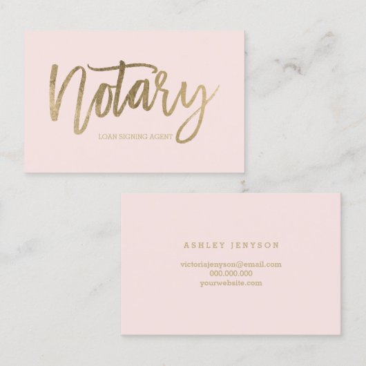 Notariselegant chic gold typography blush visitekaartje (Voorkant / Achterkant)