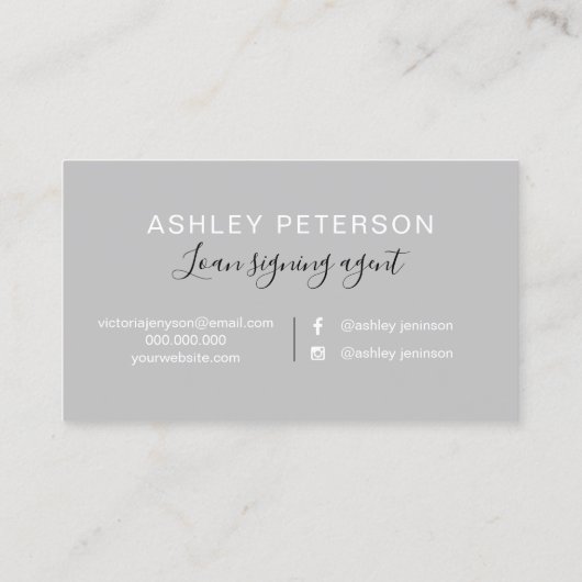 Notariselegante typografie zilverglittergrijs visitekaartje (Achterkant)