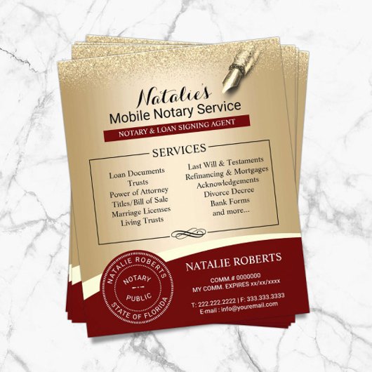 Notarishandtekening agent rood en goud flyer