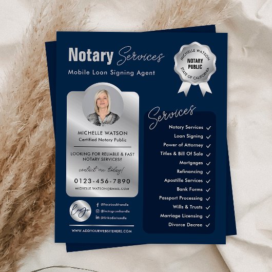 Notarislening ondertekenaar Navy & Silver Logo Fot Flyer