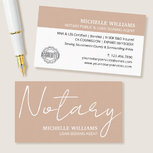 Notarislening ondertekenaar Script Logo Beige Visitekaartje