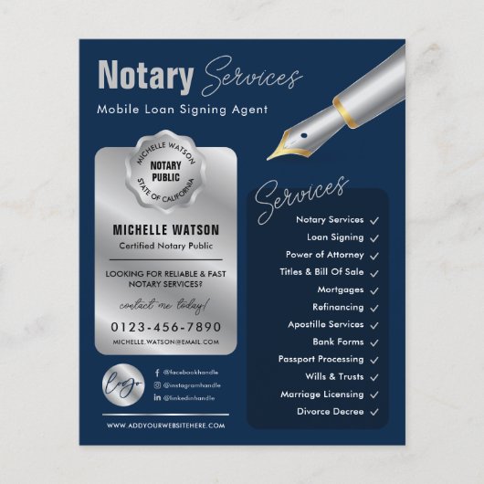Notarislening ondertekenaar Stamp Navy & Silver Lo Flyer (Voorkant)