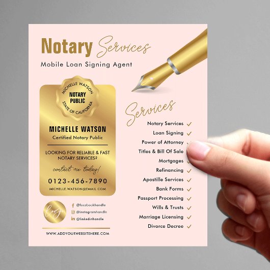 Notarislening ondertekenaar Stamp Pink & Gold Logo Flyer