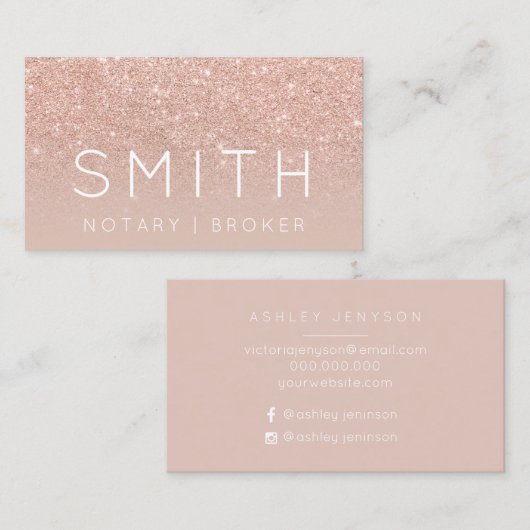 Notarisnaam elegant typografie zwart roos goud visitekaartje (Voorkant / Achterkant)