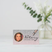 Notarisondertekenaar Blush Pink Silver Photo Visitekaartje (Staand voorkant)