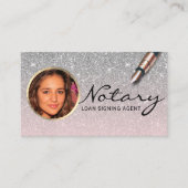 Notarisondertekenaar Blush Pink Silver Photo Visitekaartje (Voorkant)