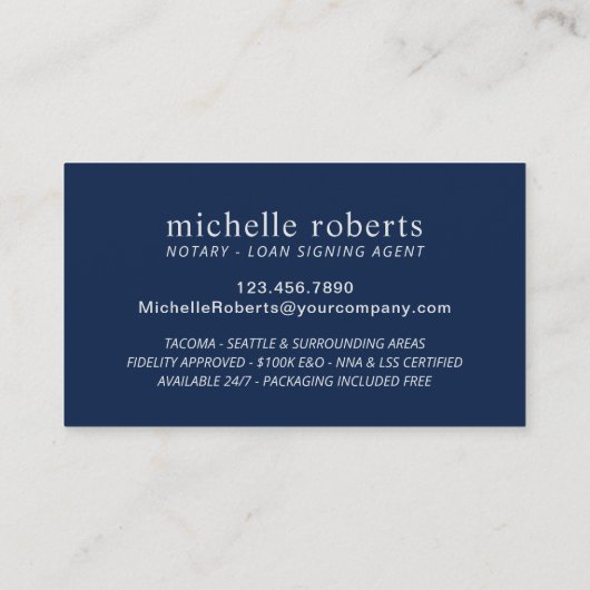 Notarisondertekenaar marine & Silver Photo Visitekaartje (Achterkant)