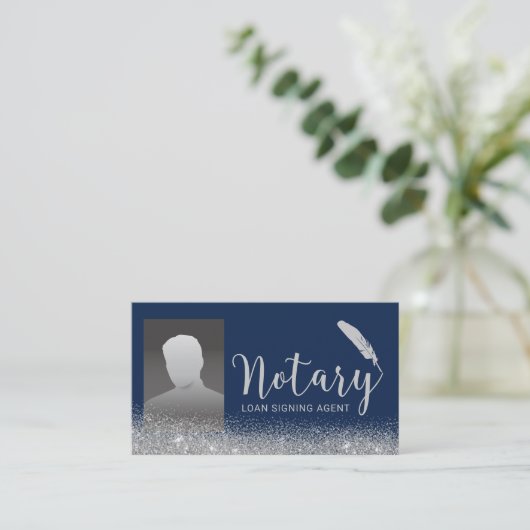 Notarisondertekenaar marine & Silver Photo Visitekaartje (Staand voorkant)