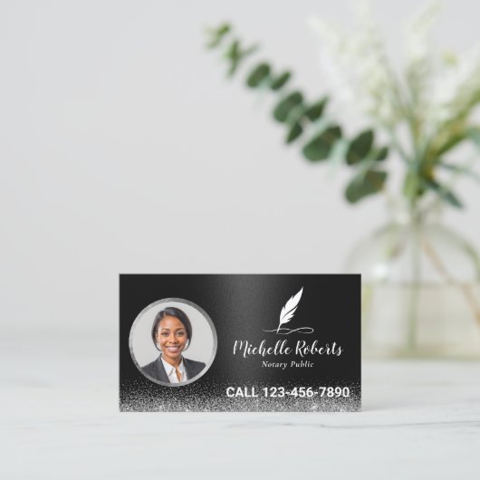 Notarisondertekenaar Modern Black Foto Visitekaartje (Staand voorkant)