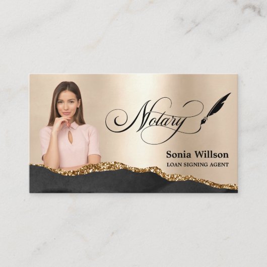 Notarisondertekenaar Modern Black Gold Photo Visitekaartje (Voorkant)