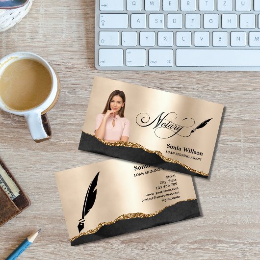 Notarisondertekenaar Modern Black Gold Photo Visitekaartje