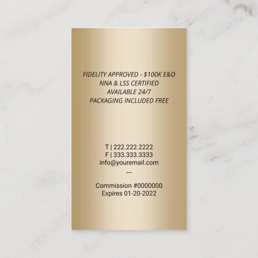 Notarisondertekenaar Modern Black & Gold Visitekaartje (Achterkant)