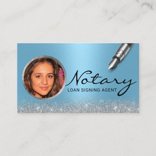 Notarisondertekenaar Modern Blue Photo Visitekaartje (Voorkant)