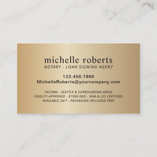Notarisondertekenaar Modern Gold Photo Visitekaartje (Achterkant)