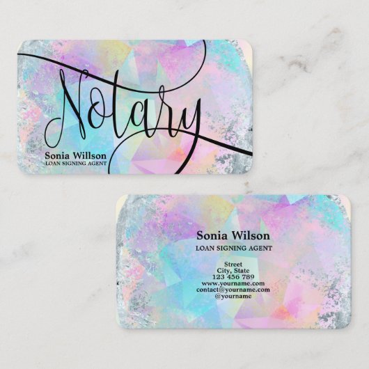 Notarisondertekenaar Modern Holographic Opal Visitekaartje (Voorkant / Achterkant)