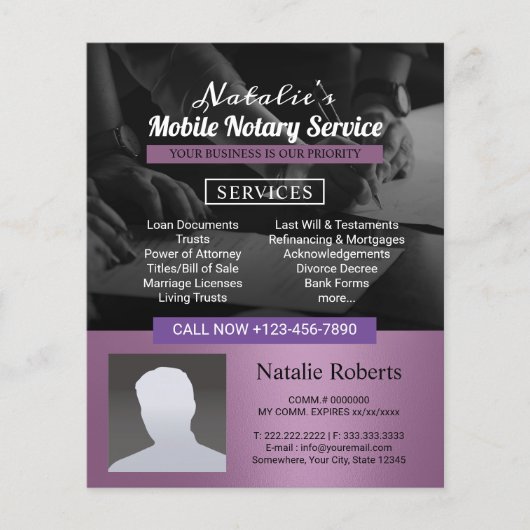 Notarisondertekenaar Modern Paars Foto Flyer (Voorkant)