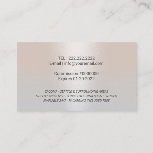 Notarisondertekenaar Modern Quill Logo Silver Visitekaartje (Achterkant)